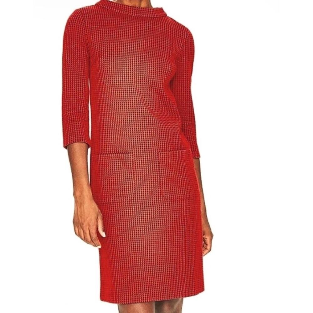 Boden Opal Jersey Jacquard Dress Red & Navy Houndstooth Pockets | Size 6R
